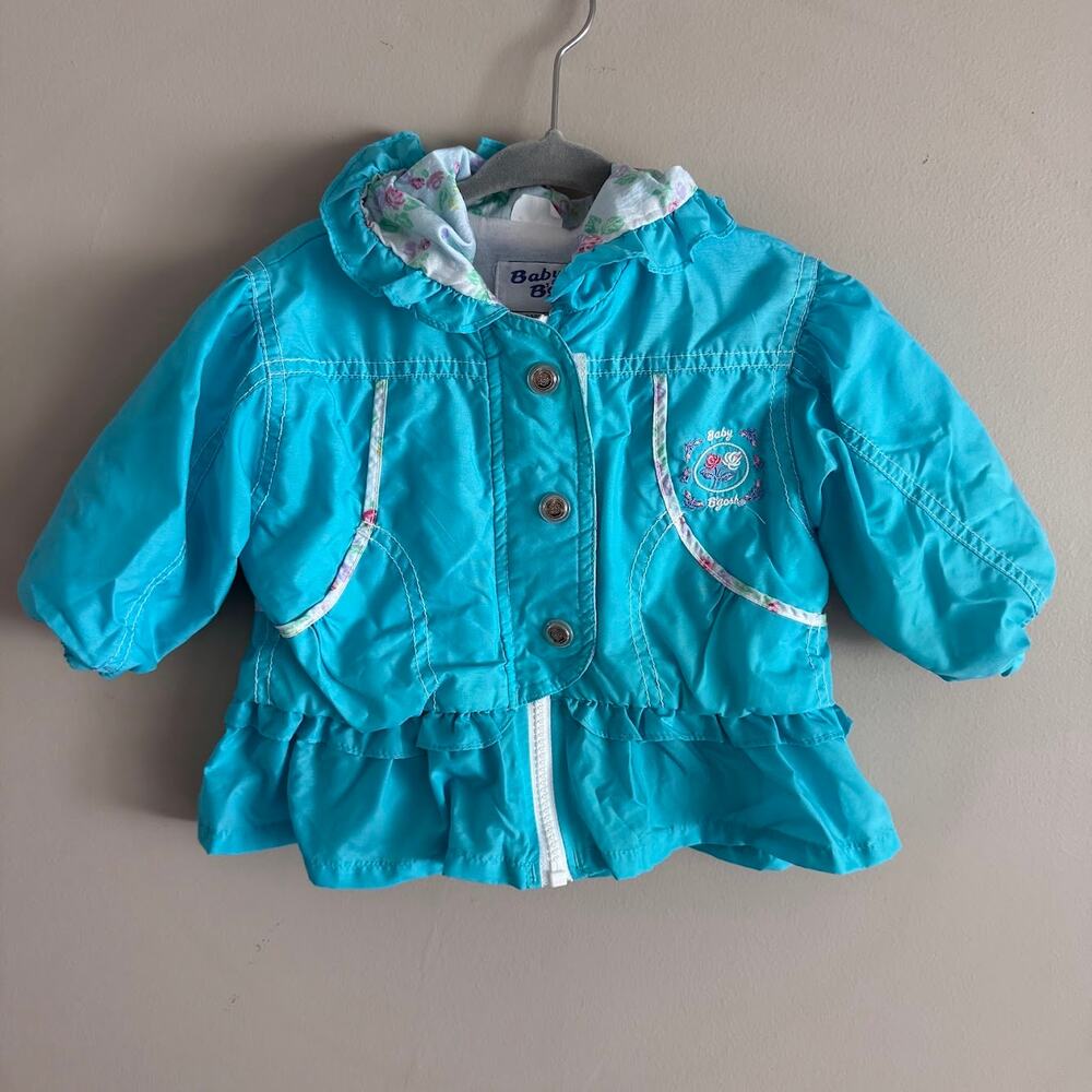 Vintage Baby B'Gosh Blue Ruffle Lightweight Girls Rose Floral Jacket 12 Months